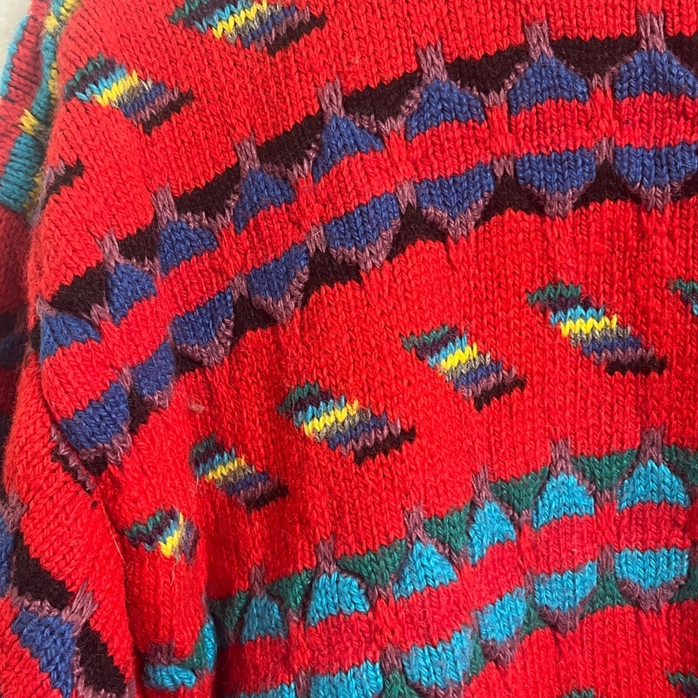 Vintage Nick & Concrete NEWJ Red Geometric Knit Sweater Large - Picture 4 of 5